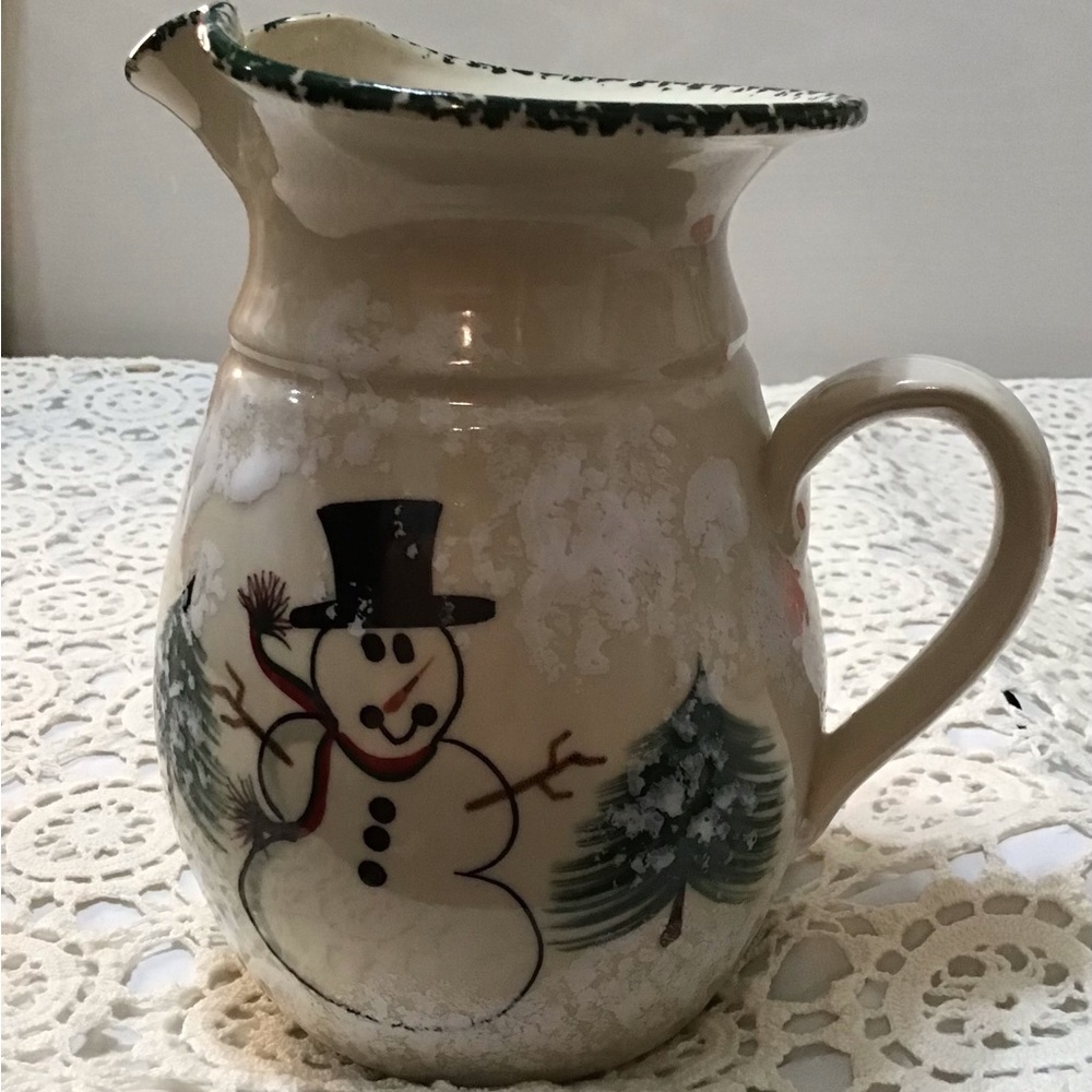 Patton handmade stoneware pottery snowman pitcher